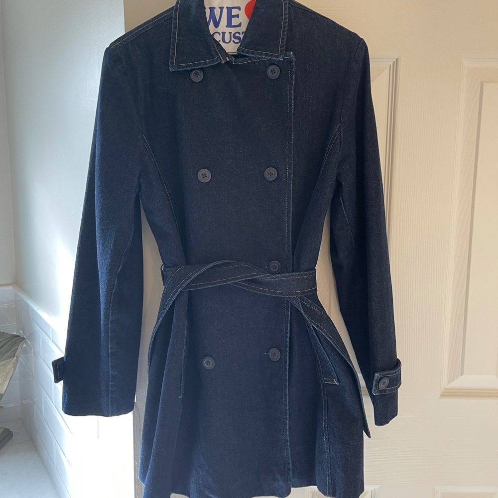 Dark denim trench coat